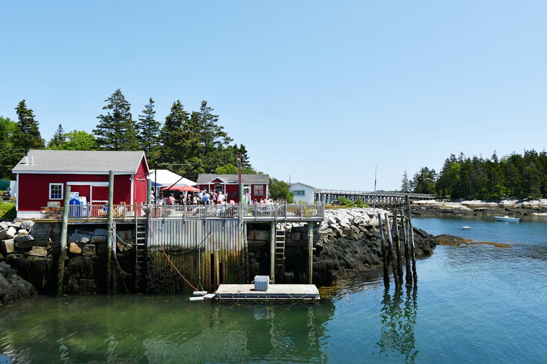 Rustic waterfront lobster shack on the Maine coast